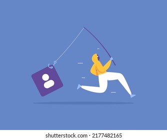 account theft or phishing. data information stolen by a hacker. a hacker uses fishing rods and times to retrieve data. protection and security system. vector illustration concept design. app, UI