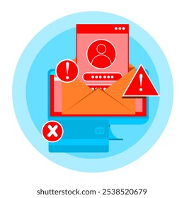 Account theft vector concept. an exclamation mark in the form of notification that the account cannot be accessed.
flat style vector illustration. part 1