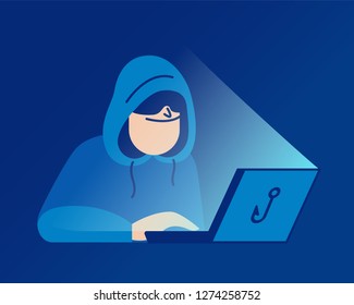 Account thief. Internet hacker with laptop