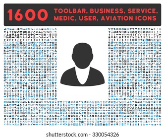Account vector icon and 1600 other business, service tools, medical care, software toolbar, web interface pictograms. Style is bicolor flat symbols, blue and gray colors, rounded angles, white