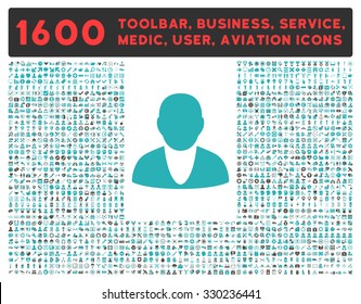 Account vector icon and 1600 other business, service tools, medical care, software toolbar, web interface pictograms. Style is bicolor flat symbols, grey and cyan colors, rounded angles, white