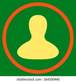 Account vector icon. Style is bicolor flat circled symbol, orange and yellow colors, rounded angles, green background.