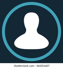 Account vector icon. Style is bicolor flat circled symbol, blue and white colors, rounded angles, dark blue background.