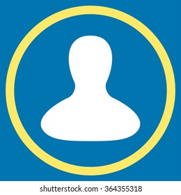 Account vector icon. Style is bicolor flat circled symbol, yellow and white colors, rounded angles, blue background.