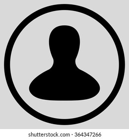 Account vector icon. Style is flat circled symbol, black color, rounded angles, light gray background.