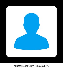 Account vector icon. This flat rounded square button uses blue and white colors and isolated on a black background.