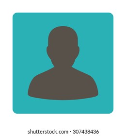Account vector icon. This flat rounded square button uses grey and cyan colors and isolated on a white background.