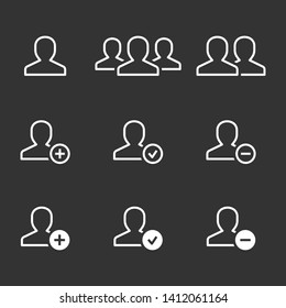 Account vector icon. White illustration isolated on black background for graphic and web design.