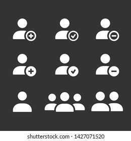 Account vector icon. White illustration isolated on black background for graphic and web design.