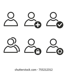 Account vector icons set. Black illustration isolated for graphic and web design.