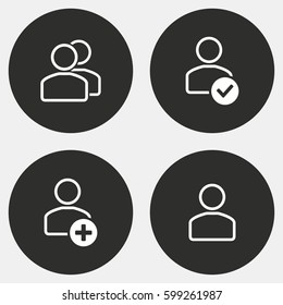 Account vector icons set. White illustration isolated for graphic and web design.