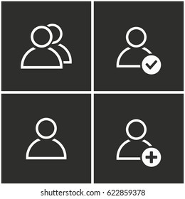 Account vector icons set. White illustration on a black background for graphic and web design.