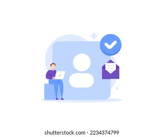 account verification or account authorized. registration process for user to get status as verified user. a man doing verification process to new account. illustration concept design. vector elements