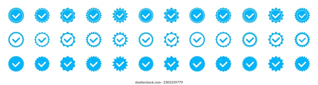 Account verification check mark icon collection. Social media verification icons. Verified badge profile set. Blue check mark vector icon