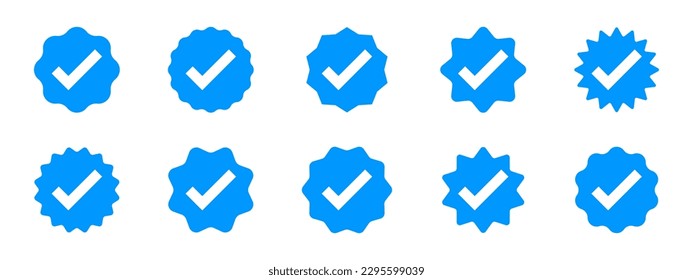 Account verification icon collection. Verified badge icon set. Social media account verification icons. Check mark icons. Tick vector icons.  