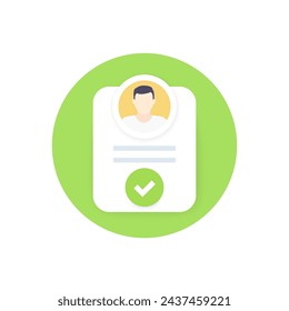 Account verified icon with user and check mark, vector