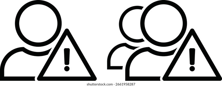 Ícone de erro de aviso de conta. Grupo aviso importante. isolado no fundo branco. design preto com triângulo de aviso. Ilustração vetorial 
