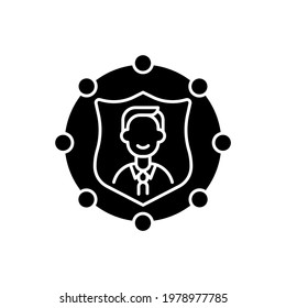 Accountability black glyph icon. Trust in business. Company ethics and policy. Liability, service integrity. Core corporate values. Silhouette symbol on white space. Vector isolated illustration