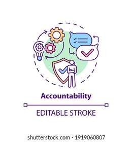 Accountability concept icon. Journalistic ethics standards idea thin line illustration. Responsibility for words and actions. Vector isolated outline RGB color drawing. Editable stroke