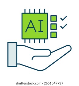 Symbol "Rechenschaftspflicht". Hand mit AI Chip, der Verantwortung in Technology Vector Symbol darstellt.