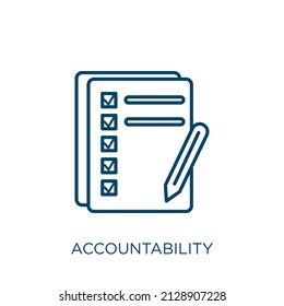 accountability icon. Thin linear accountability outline icon isolated on white background. Line vector accountability sign, symbol for web and mobile