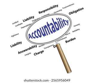 Accountability in the workplace text searching with magnifying glass from cloud text vector illustration design concept 