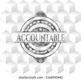 Accountable realistic grey emblem with geometric cube white background