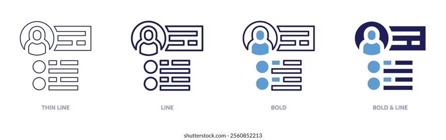 Accountactivity icon in 4 different styles. Thin Line, Line, Bold, and Bold Line. Duotone style. Editable stroke.