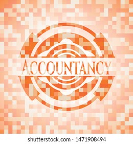 Accountancy abstract emblem, orange mosaic background