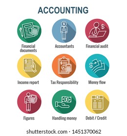 Accountant Or Accounting Icon Set With Money, Accountant And Figures Images