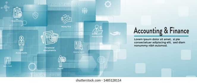 Accountant or Accounting Icon Set and Web Header Banner