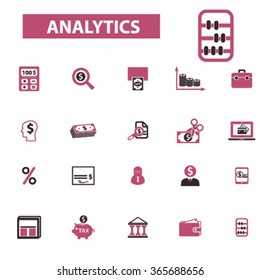 Buchhalter, Analytik, Analyse, Finanzberater, Icons der Rechnungsstelle, Zeichensatz, Vektorgrafik
