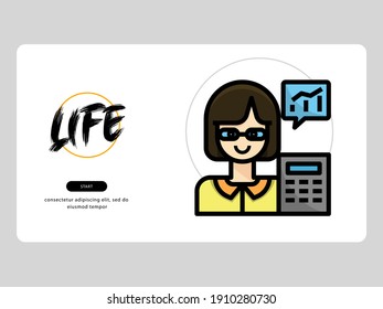 The accountant avatar on an professions-themed white background is perfect for learning materials and visual illustration on digital products