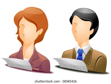 Accountant avatars in business suit reviewing a spreadsheet - Vector