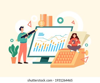 Accountant business people consulting economy concept. Vector simple modern style graphic design illusration