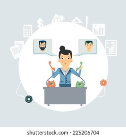 Accountant calling clients and partners illustration