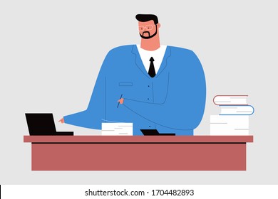 Accountant cartoon character. Online tax service vector illustration.
