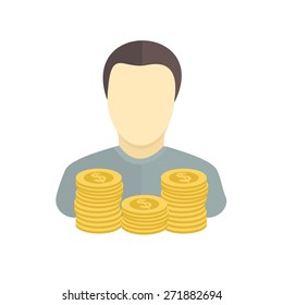 Accountant, coins, man, cash icon vector image. Can also be used for banking, finance, business. Suitable for web apps, mobile apps and print media.