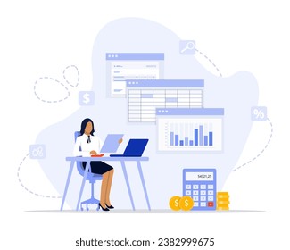 Accountant concept illustration. Suitable for landing page, ui, web, App intro card, editorial, flyer, and banner.