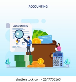 Ilustración del vector plano contable. Concepto del cálculo fiscal y análisis financiero.