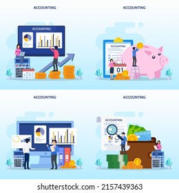 Ilustración del vector plano contable. Concepto del cálculo fiscal y análisis financiero.
