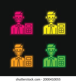 Accountant four color glowing neon vector icon