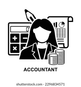 Accountant icon. Business finance employee.Financial reporting budgeting statement revenue isolated on background vector illustration.