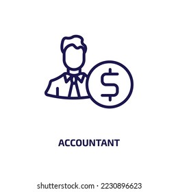 icono contable de la colección de profesiones. Contador lineal delgado, negocios, icono de esquema financiero aislado en fondo blanco. Signo contable de vector de línea, símbolo para web y móvil