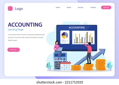 Accountant landing page website flat vector template