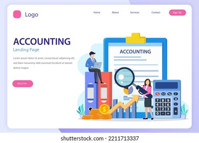 Accountant landing page website flat vector template