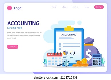 Accountant landing page website flat vector template