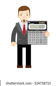 Accountant or manager shows the calculator to work