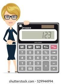 Accountant or manager shows the calculator to work, for use in presentations. Stock Vector illustration
