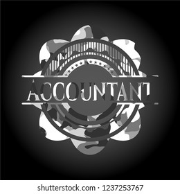 Accountant on grey camo texture